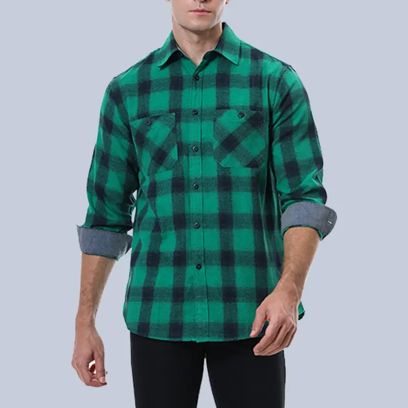 2022 Flannel thickened plaid print long-sleeved shirt slim casual men's style autumn and winter