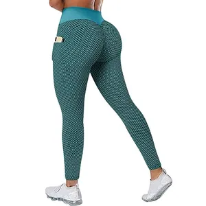 Leggings de <span class=keywords><strong>Yoga</strong></span> para Mujer, Cintura Alta, Efecto Levanta Glúteos, Nailon y Spandex, Secado Rápido, Resistentes a las Sentadillas, Diseño Panal de Abeja, con Bolsillos, para Gimnasio, <span class=keywords><strong>Yoga</strong></span> y Running - Product Image 3