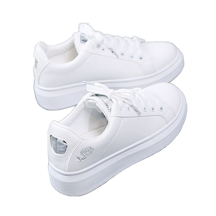 2026 Women's Single Thick Sole White Sneakers Breathable Sports Leisure Footwear New Toe Design Wholesale for Autumn/Winter