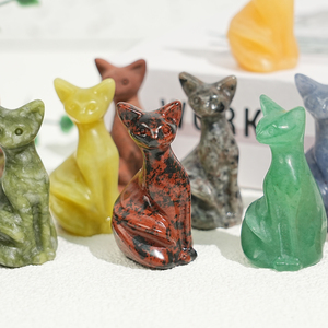 Artigianato in Cristallo di Quarzo Intagliato a Forma di Animale in <span class=keywords><strong>Pietra</strong></span> Naturale all'Ingrosso, Gatto Pixel Carino da 50mm per Decorazione - Product Image 1