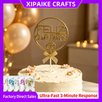 Fabrikpreis 3D Plastik Feliz Cumpleaños Tortendekoration Kreisrahmen Rose Glitzer Schleife Spanische Geburtstagsdekoration Fiesta Party