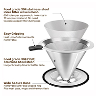 Filtre à café conique en acier inoxydable sans papier, réutilisable, double couche, 600 mailles, portable, en silicone, pour cafetière à filtre