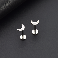Boucles d'oreilles de piercing corporel en titane G23 plaqué or, zircon, forme de lune, motif marteau, pour mariage et fiançailles