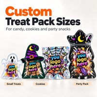 Sac en plastique refermable de qualité alimentaire pour Halloween, avec logo imprimé UV personnalisé, sac en Mylar découpé, pour bonbons, biscuits, lait holographique