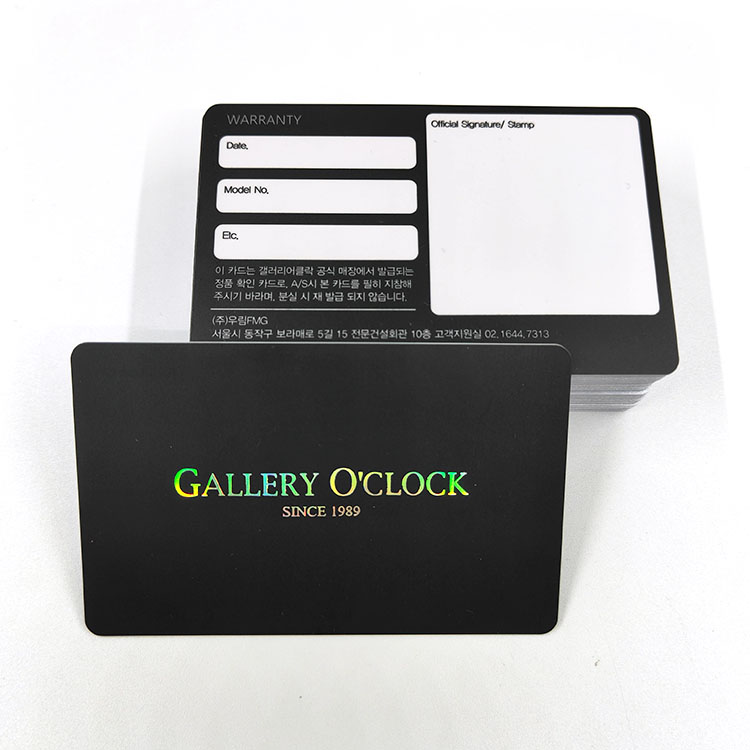 Fast Delivery Plastic PVC Custom International Certificate Card Warranty Card With Hologram Foil