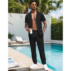 Ensemble de vêtements d'été pour homme personnalisé, 2 pièces, chemise à manches courtes et pantalon long, respirant, décontracté, pour les vacances à la plage - Product Image 3