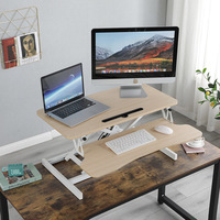 Convertisseur de bureau ergonomique réglable en hauteur, noir et blanc, en bois, avec vérin à gaz pneumatique, pour position assise-debout