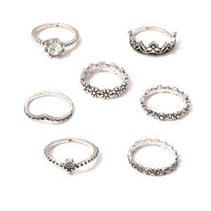 แหวนผสมสไตล์ยุโรปและอเมริกาชุดเครื่องประดับ7ชิ้นลายดอกไม้ประดับเพชรย้อนยุค - Product Image 5