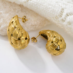 Nouveauté : Boucles d'oreilles tendance en forme de goutte d'eau, plaquées or 18 carats, en acier inoxydable, anti-ternissement, imperméables, unisexes, pour anniversaire - Product Image 5