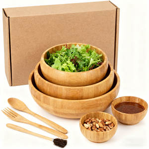 Bol de service en bambou au Design élégant, idéal pour la salade, les fruits, l'acai, les bonbons, pièce maîtresse de décoration de maison et de cuisine, fabriqué à la main - Product Image 1