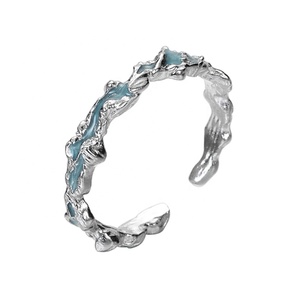 Bague en émail ICEBELA en argent sterling 925, série Lac Glacé Bleu Menthe, texture givrée, avec goutte de colle, mignonne - Product Image 6