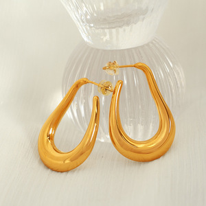 U-Shaped Geometric Hoop Earrings Gold <b>Large</b> And Small Size Party Jewelry Titanium Steel Hollow Design Fashion Earrings - Product Image 2
