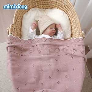 Novedad 2026 Mimixiong OEKO Tex Mantas de Algodón Tejidas para Bebé Recién Nacido con Adorable Borde de Concha y Patrón Hueco Sólido - Product Image 5