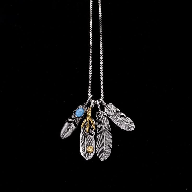 Silver - Four Feather Pendant (60cm)