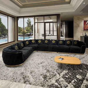 Canapé de Salon noir canapé en tissu de velours rembourré avec décor en acier inoxydable doré pour meubles de maison d'hôtes de salon Villa - Product Image 5