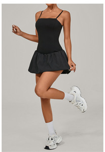 Gaun Yoga tenis Golf, gaun Jumpsuit gelembung bunga dengan celana pendek bawaan tanpa lengan - Product Image 2