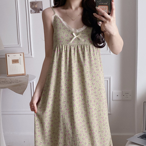 Chemise de nuit thermique pour femme crêpe de coton d'été avec sangle détachable et coussin de poitrine doux pour le confort nocturne - Product Image 2