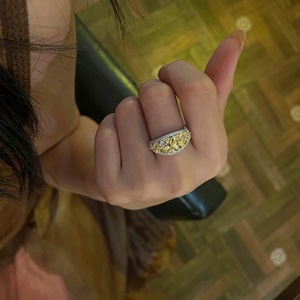 Anillo Vintage con Diamantes Florales, Plata de Ley S925 con Diamante Amarillo en Forma de Abanico, Joyería de Lujo Ligero para el Dedo Índice - Product Image 4