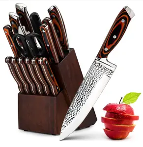 All In 1 Complete Set Full Tang Forged Japanese Stainless Steel Premium 15-Piece Kitchen Knife Set