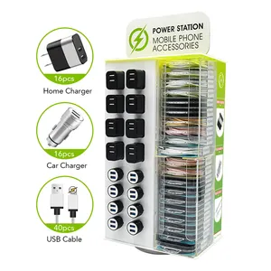 72pcs Total Phone Accessories Mobile Phone Charger Display Rack Stand Mobile Phone Charging Cable 360 Degree Rotatable