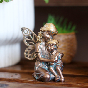 Estatua de Ángel Madre e Hijo Lista para Enviar, Figura de Hada de Resina con Pátina de Bronce y Alas de Mariposa, Escultura Decorativa para el Hogar - Product Image 5