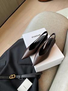 Elegant <b>Pointed</b> <b>Toe</b> Slip-on Cow Leather Backless Mules <b>Flat</b> Shoes for Women - Product Image 3