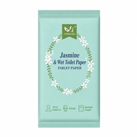 Papier toilette humide jetable, emballé individuellement, en matériau spunlace, 160x150mm, parfum jasmin, pour hôtels et maisons d'hôtes