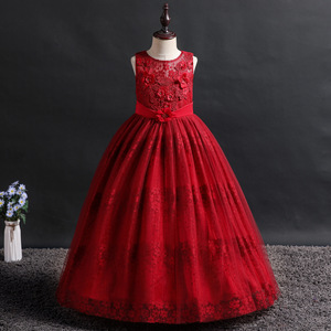 Vestido de tul rosa para niñas, vestido de princesa con cuello redondo y flores, disfraz de actuación para niños, de una pieza - Product Image 4