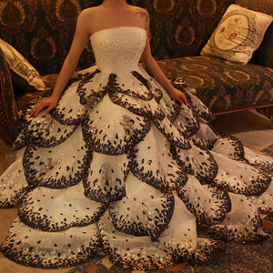 <b>Black</b> and White Ball Gown Dubai Evening Dress for Women Wedding Elegant Ruffles Engagement Party Gowns Sz290 - Product Image 1