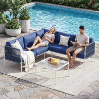 Ensemble de conversation en forme de L pour patio, canapé d'angle en rotin d'extérieur avec table basse pour jardin et véranda