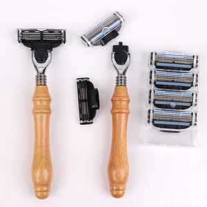 Máquina <span class=keywords><strong>de</strong></span> <span class=keywords><strong>afeitar</strong></span> eléctrica súper económica con cabezal móvil, cuchillas dobles desechables <span class=keywords><strong>de</strong></span> acero inoxidable y mango <span class=keywords><strong>de</strong></span> madera - Product Image 6