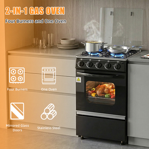 Cuisinière à gaz professionnelle de luxe autoportante noire avec four, 7,64 kW, <span class=keywords><strong>4</strong></span> brûleurs, 220 V, alimentation directe usine - Product Image 3