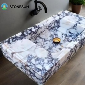 Pia de Banheiro de Luxo em Mármore Calacatta Viola com Design Moderno e Duplo Lavabo - Product Image 4