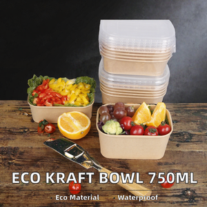 Bol en papier kraft carré personnalisé, recyclable, jetable, pour emballage de restauration rapide, adapté aux plats chauds et froids, fourni par l'usine. - Product Image 2