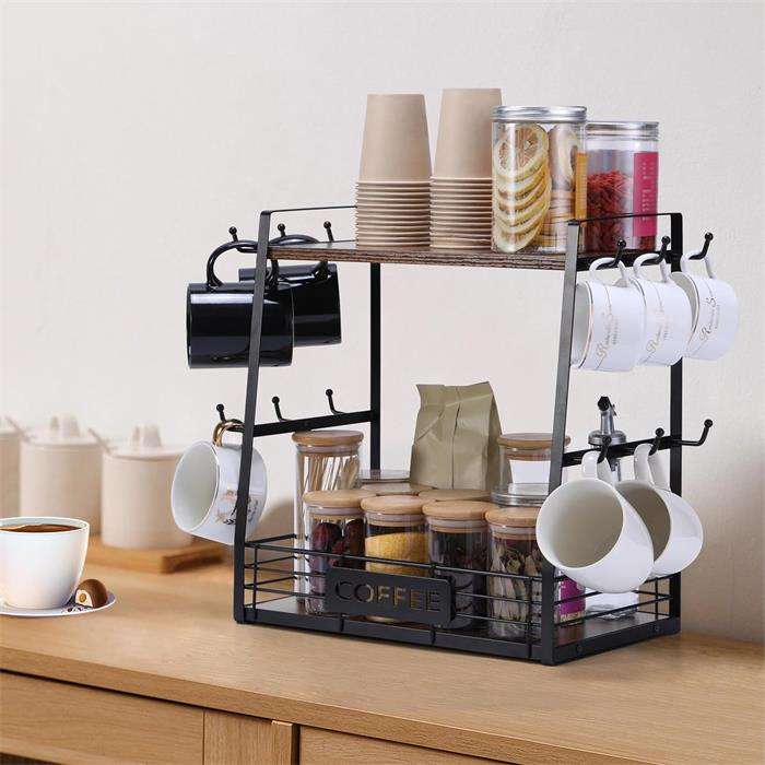 2-Tier Metal Coffee Bar Organizer with Accessory Storage Shelf ...