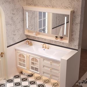 New French cream style <b>bathroom</b> <b>cabinet</b> combination slate hot-bent ceramic integrated wash basin - Product Image 3