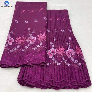 Dernière collection Sinya : Magnifique dentelle <span class=keywords><strong>suisse</strong></span> en voile, brodée de pierres, 100% coton, tissus pour robes de mariée, 5+5 yards, vente en gros en <span class=keywords><strong>Suisse</strong></span> - Product Image 1