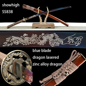 Katana <span class=keywords><strong>bleu</strong></span> <span class=keywords><strong>dragon</strong></span> fonctionnel fait main, en <span class=keywords><strong>bambou</strong></span> ou pour collection SS838 - Product Image 1