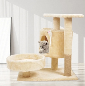 Castillo de nido de gato de estilo moderno, plataforma de salto única, postes para rascar con agujero, nuevo diseño, casa de árbol de gato de peluche empaquetada en cartón - Product Image 1