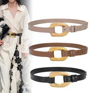Ins Hot-selling Casual Lady Big Horseshoe Gold Buckle Thin Leather Strap Belt for Women