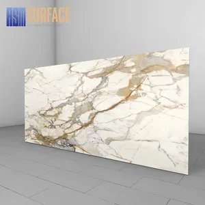 Laje de porcelana para revestimento de parede, laje de ouro calacatta luxuosa de superfície sedosa de 3200*1600*12mm