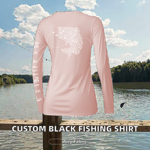 Camisa de Pesca de Manga Larga Rosa para Hombre, Diseño con Estampado de Peces Blancos en la Espalda, Protección Anti-UV UPF 50, Impresión Digital, 100% Poliéster - Product Image 2