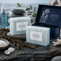 Savon exfoliant artisanal à l'algue marine avec extrait d'algue, sel marin, huile de coco, exfoliation douce, nettoyage en profondeur, visage et corps, OEM 100g