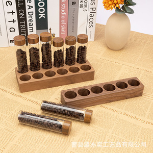 Pot hermétique en bois massif pour grains de café avec couvercle en bois, récipient de stockage en verre pour grains de café, présentoir, lot de 6 pièces - Product Image 4