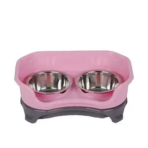 Hot selling Stainless Pet Feeder Mess Proof Pet Feeder with Stainless Steel Drip Proof No Tip and Non Slip Bowls