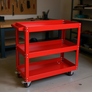 Chariot utilitaire en acier rouge à 3 niveaux, capacité de 330 lb, avec roues, chariot de rangement pour outils de garage - Product Image 2