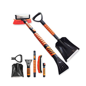 Corps en aluminium léger, poignée ergonomique, raclette large, brosse à neige extensible, grattoir à glace détachable pour voiture, noir + orange - Product Image 1