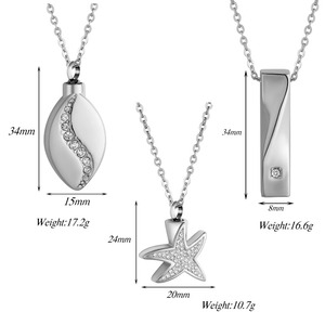 Collier commémoratif en acier inoxydable avec pendentif urne torsadé en forme d'étoile et de goutte d'eau, orné de strass, pour cendres funéraires - Product Image 6