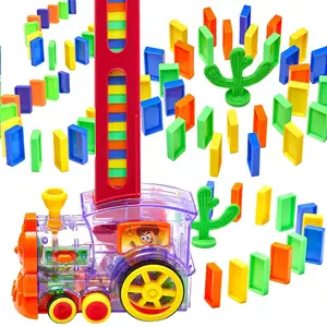 Set mainan terbaik untuk anak-anak, Set mainan terbaik, lampu suara warna-warni, Set blok kereta Domino bongkar pasang otomatis