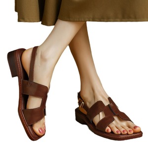 Sandalias Romanas Casuales de Tacón Bajo Marrón de Alta Calidad al por Mayor de Fábrica, Zapatos de Tacón de Cuero para Mujer - Product Image 5